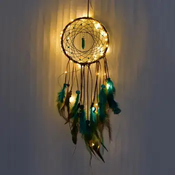 

2020 Handmade Dream Catcher LED Night Lamp Feather Dreamcatcher Home Hanging Decor Night Lamps Christmas Decoration Lighting