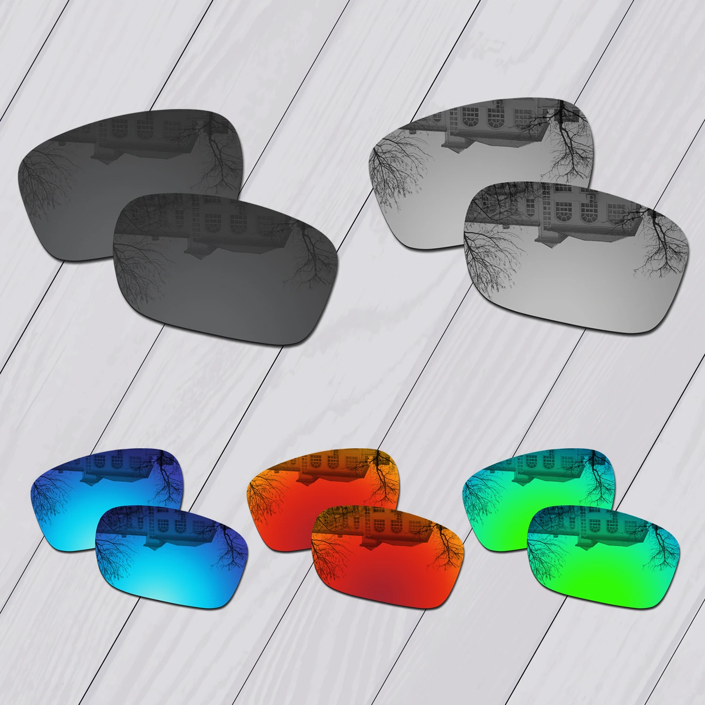 E.O.S 5 Pairs Black & Silver & Ice Blue & Fire Red & Green Polarized Replacement Lenses for Oakley X Squared OO6011 Sunglasses
