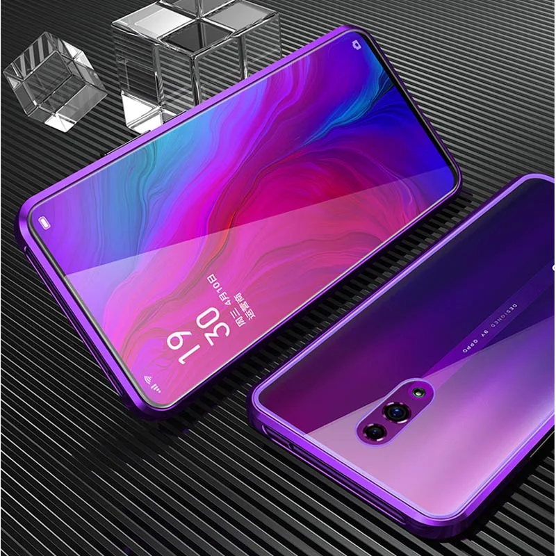 Чехол для телефона OPPO Reno 10X Zoom для OPPO Reno Z Магнитный стеклянный чехол для телефона OPPO Reno задняя крышка переднее и заднее стекло - Цвет: Фиолетовый