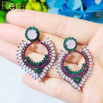

Pera Nigerian New Style Rose Red Green Frosted Zirconia Vintage Round Drop Big Earrings for Women Dancing Party Ear Jewelry E505