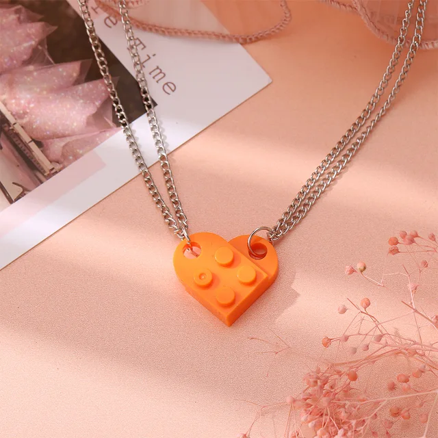 2Pcs Heart Brick Couples Love Necklace 