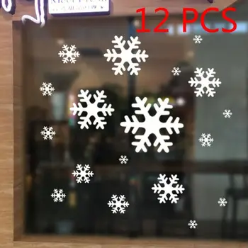 

12pcs/set Christmas Snowflakes Christmas Window Stickers PVC Cartoon White Blue Home Party Christmas Decor Stickers