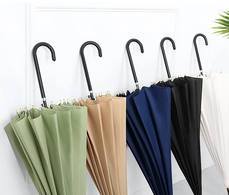 Japanese-style Hipster 16K Straight Umbrella Long Umbrella Simple Solid Color Creative Leather Handle Umbrella Vintage Men And W