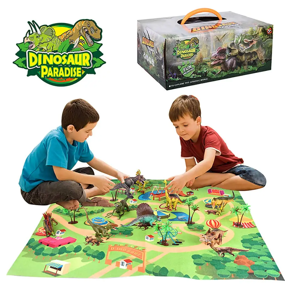 

Dinosaur Figure Toys Play Mat + Trees Educational Realistic Dino World Playset
