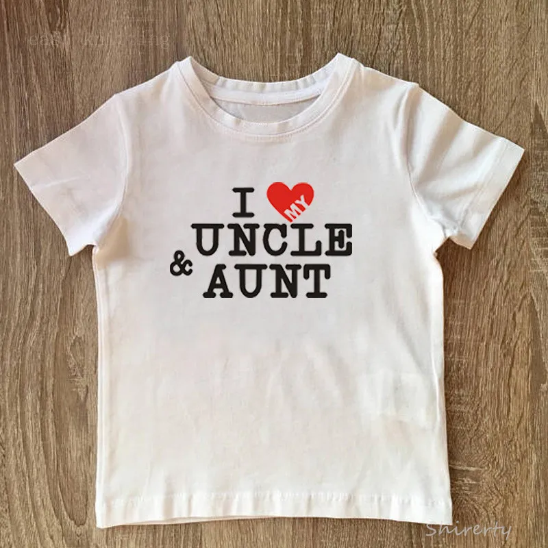 White Летняя одежда для малышей Детская футболка с надписью «I Love My Uncle And Aunt» футболка с круглым вырезом и короткими рукавами Повседневная футболка для маленьких девочек одежда для детей - Цвет: White