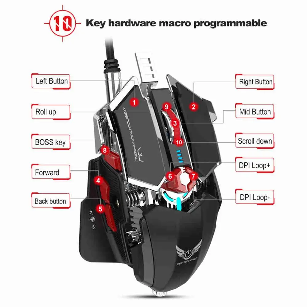Yctech игровая мышь 4000 dpi USB Проводная конкурентоспособная мышь 10 программируемых кнопок профессиональная мышь геймер мыши
