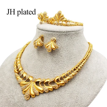 

Ethiopian women Dubai gold color Jewelry set Bride Wedding Necklace Bangle Earring Ring African Eritrea gift sets