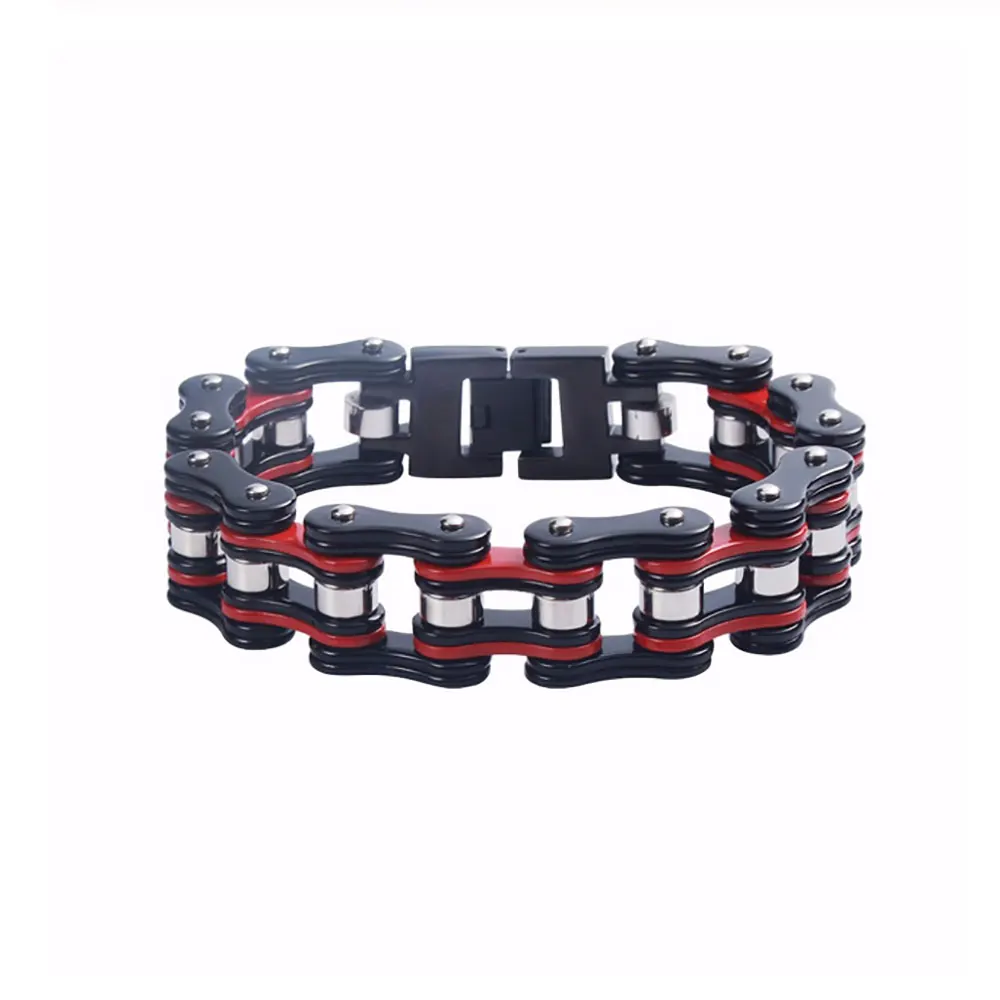 

Punk Stainless Steel Red Motorcycle Chain Bracelet Men Bicycle Chain Black Big Bracelets Biker Jewelry Gift for a man wholesale