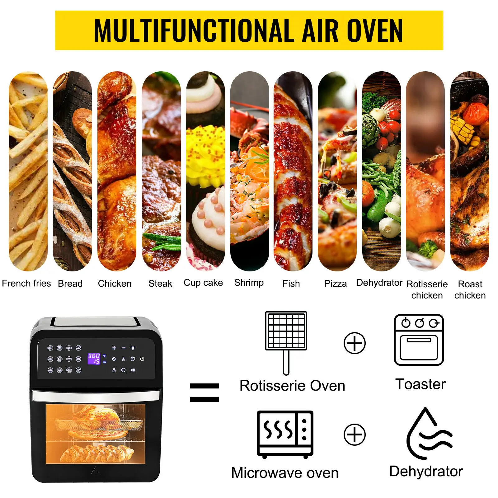 VEVOR 1700W Mini Electric Air Fryer Oven Tabletop Kitchen Toaster with Rotisserie for Pizza Roast Chicken Bread Snack Party Home - Image 4