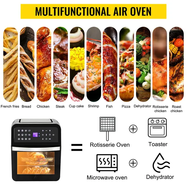VEVOR 1700W Mini Electric Air Fryer Oven Tabletop Kitchen Toaster with Rotisserie for Pizza Roast Chicken Bread Snack Party Home - Image 4
