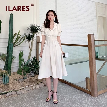 

ILARES Dress Women 2020 Summer Ladies Plus Size Chiffon Sexy Deep V Neck Robe Longue Korea Holiday Party Dress Vintage Elegant