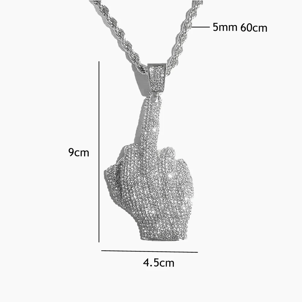 3pcs Iced Out Watch Necklace Bracelet Men Luxury Diamond Date Gold Watch Men Bling Hip Hop Middle Finger Pendant Chains Jewelry