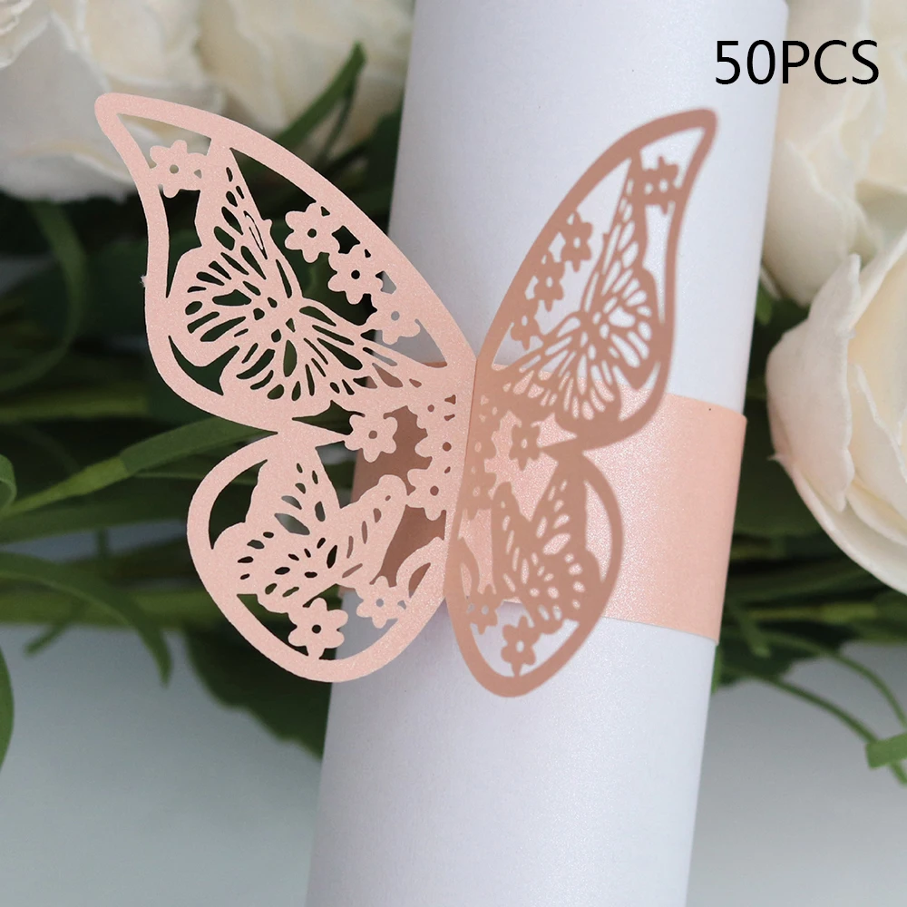 50Pc Butterfly Paper Wedding Party Napkin Ring Serviette Holder Set Table Decor 
