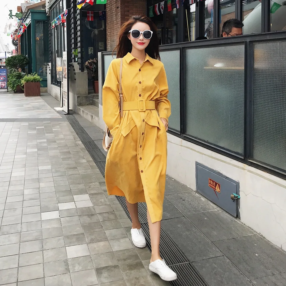 

Photo Shoot 2019 Autumn And Winter New Style Korean-style WOMEN'S Wear Retro Laziness-Style Long Waist Hugging Corduroy chen yi
