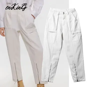 

2020 england high street vintage mom jeans woman high waist za jeans zipper in leg regular straight boyfriend jeans for women