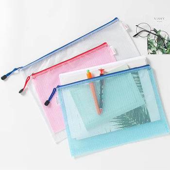 

A3/A4/A5 File Bag Pen Pencil PVC Transparent Waterproof Folder Zipper Design Office Metting File Book Bag Colorful School Supply