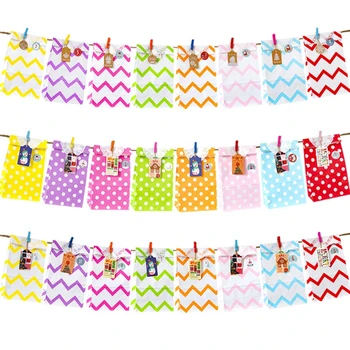 

24 Sets Christmas 1-24 Advent Calendar Paper Candy Bag with Tags Clips Stickers 124E