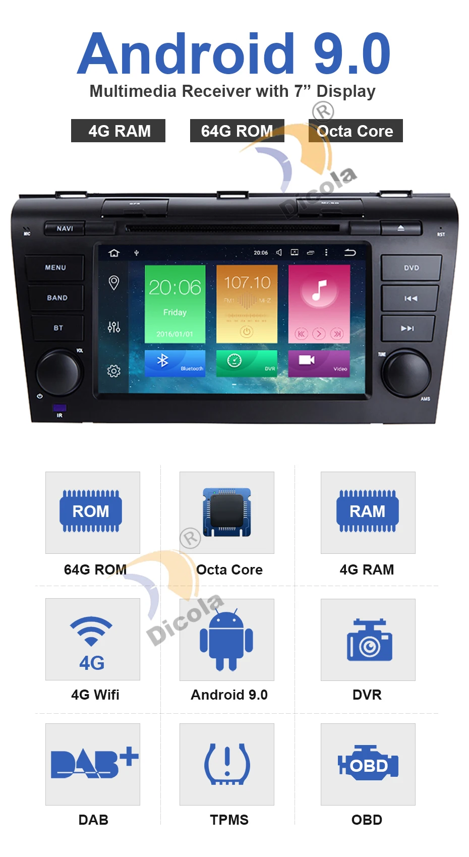 4G+ 64G PX5 Android 9 Автомагнитола для Mazda 3 2004-2009 maxx axel Wifi авто стерео автомобильный dvd gps навигация стерео Мультимедийный Плеер