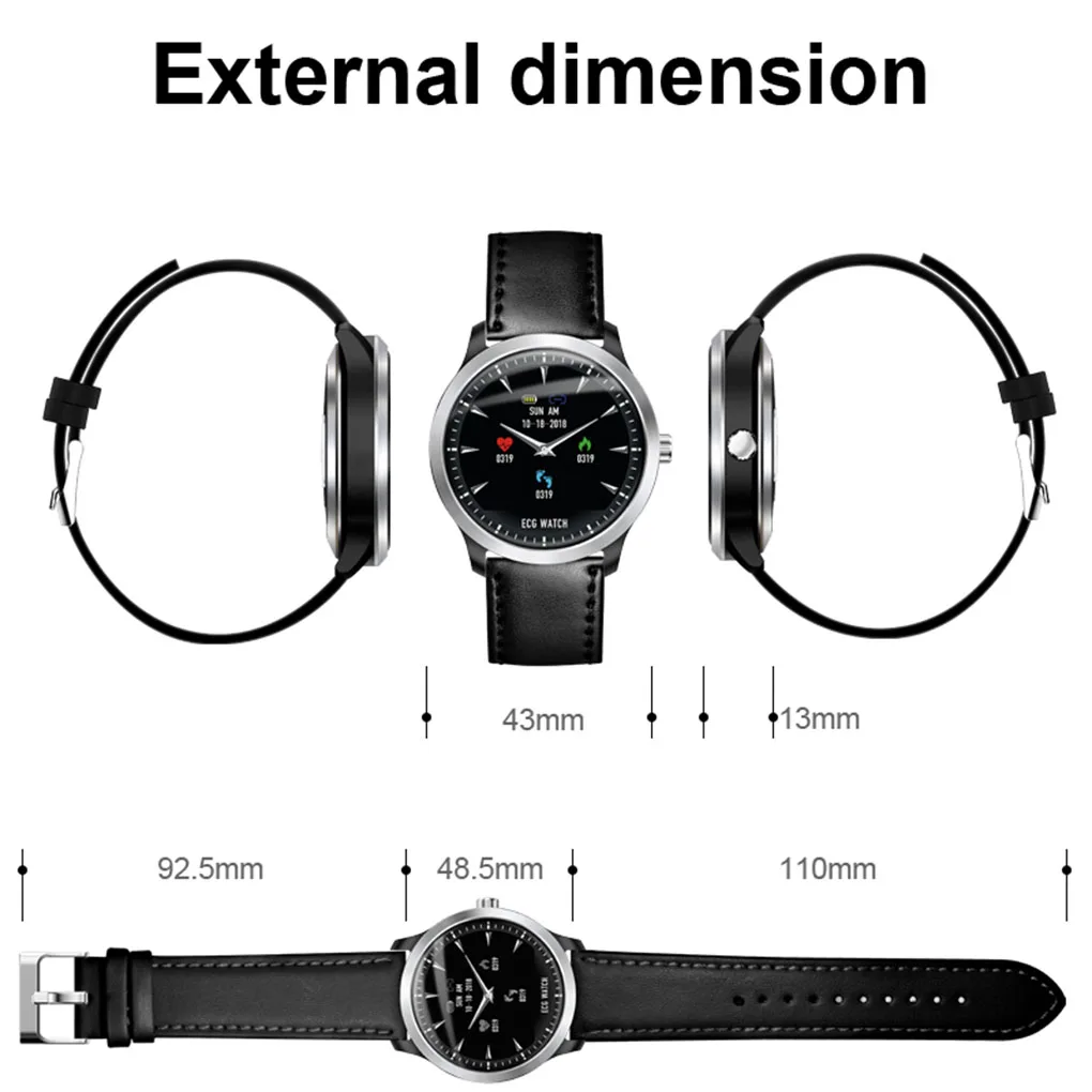 Bluetooth водонепроницаемый сердечный ритм кровяное давление, умные часы фитнес круглый PPG+ ЭКГ наручные часы напоминание о звонках