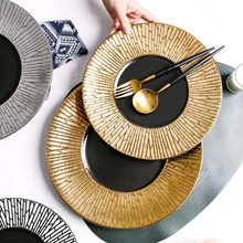 Ceramic Black and Gold Plate Steak Plate Setting Creative Features High-end Hotel French and Western Tableware Plate