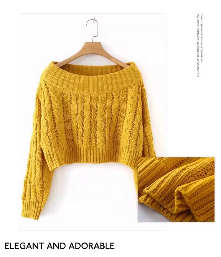 Женский Теплый хлопковый свитер с открытыми плечами, однотонные свободные топы, вязаный женский свитер, джемперы с длинным рукавом, Пуловеры на осень