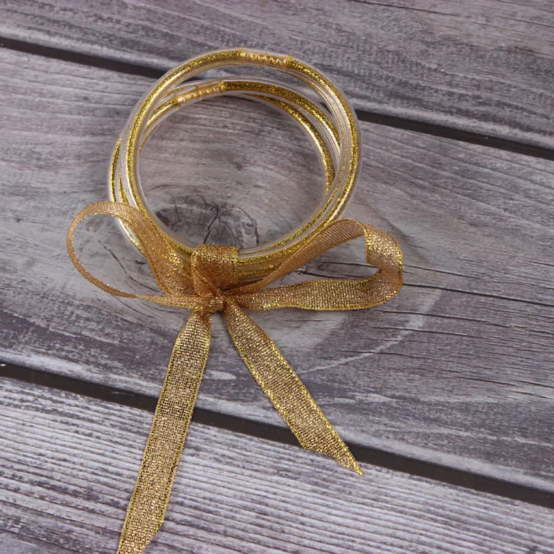 

5 pcs/set Transparent Silk Bowknot Glitter Bangles Set 2019 All Weather Stack Silicone Plastic Autumn Jelly Bangle Bracelets