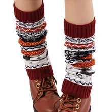 Носки Рождественский олень Лоскутные женские зимние теплые вязаные носки Длинные носки для высоких ботинок выше колена крючком Красочные шерстяные гетры NM
