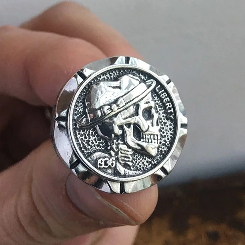 Винтаж мексиканский стиль индийский череп кольцо для мужчин Хобо никель серебро Нержавеющая сталь байкер кольца мужчин s ювелирные изделия