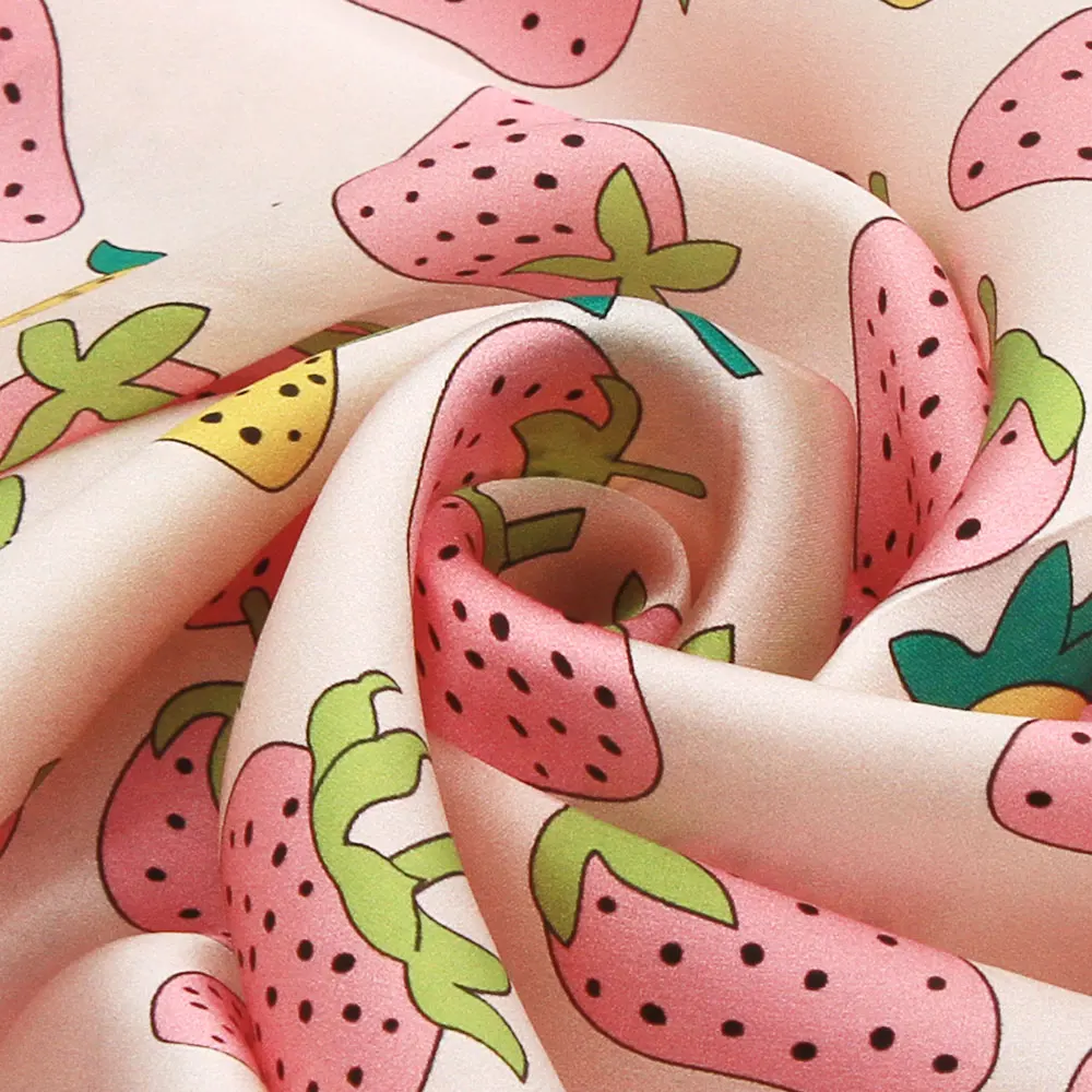 53cm 100% Pure Silk Bandana Women Handkerchief Strawberry Female Hair Scarf Kids Gift Natural Silk Square Headband Bulk Present 4