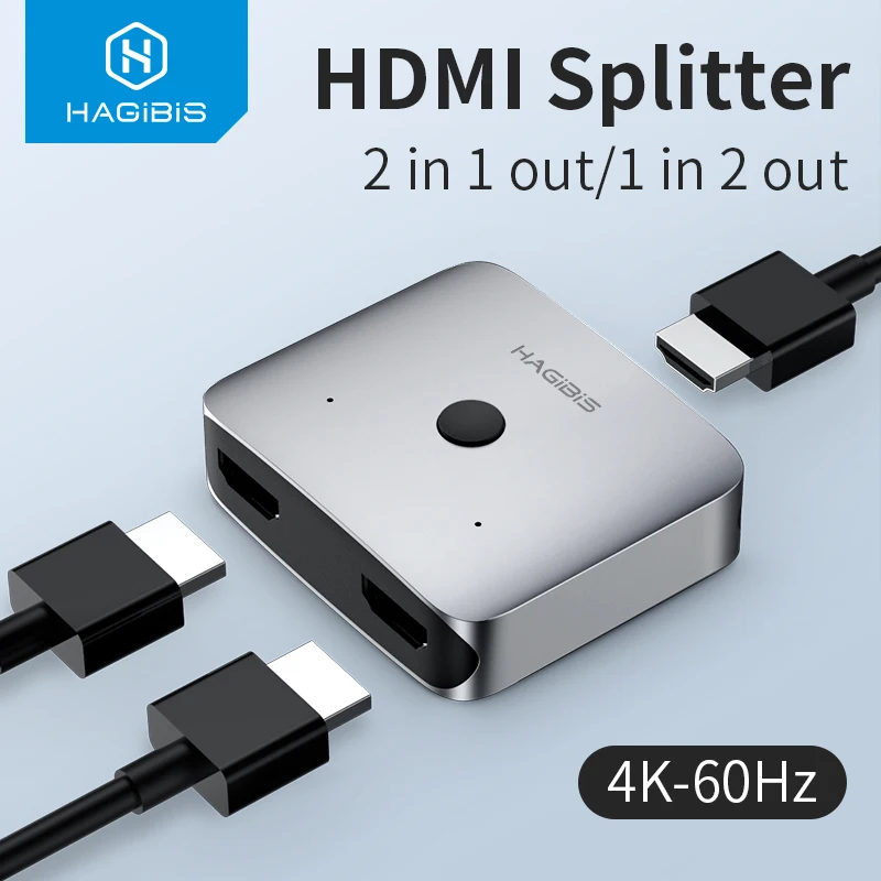 

Hagibis HDMI Switch Bi-Direction 2.0 HDMI 4K@60Hz Switcher 1x2/2x1 Adapter 2 in 1 out Converter for PS4/3 TV Box HDMI Splitter