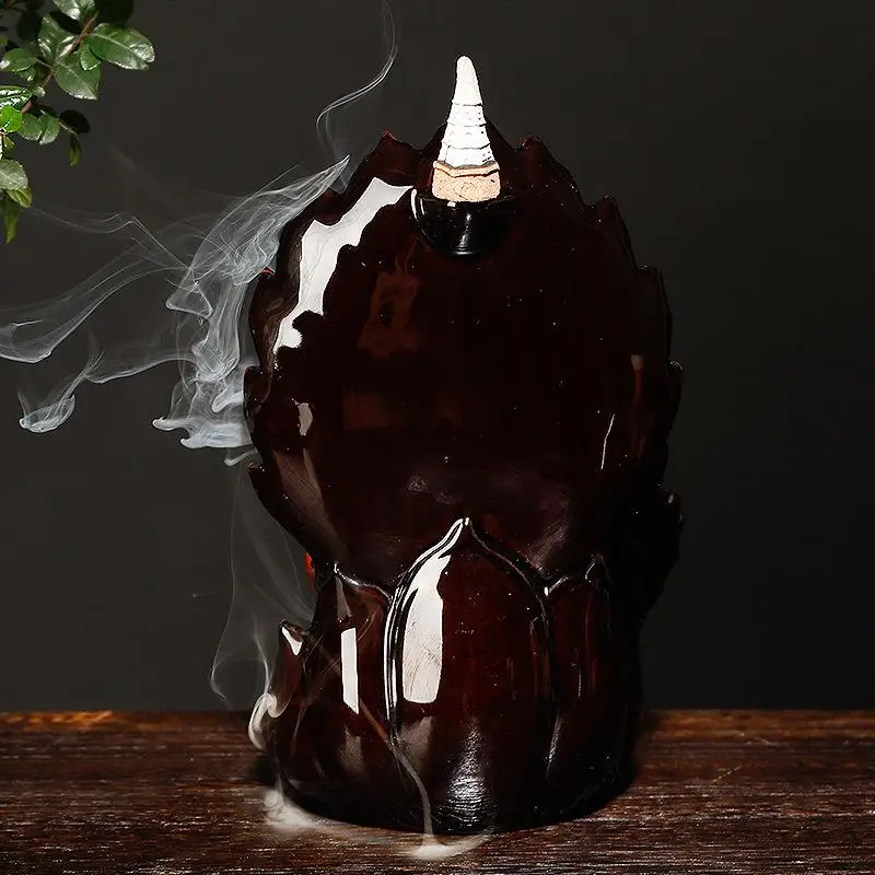 Buddha Statue Backflow Incense Burner Mountain River Handicraft Incense Holder Smoke Waterfall Incense Holder Ceramic Censer