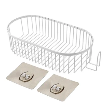 

Home Wrought Iron Storage Shelf Shower Caddy Modern Shampoo Bathroom Rack Hotel Oval Soap Basket Lotion Punch Free Thickened