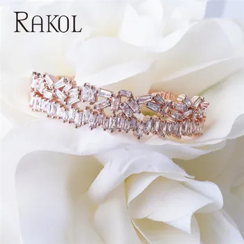 

RAKOL Luxury Sparkling White Gold Color Cuff Bangles with AAA+ Baguette Cubic Zirconia For Women Fashion Wedding Party Jewelry