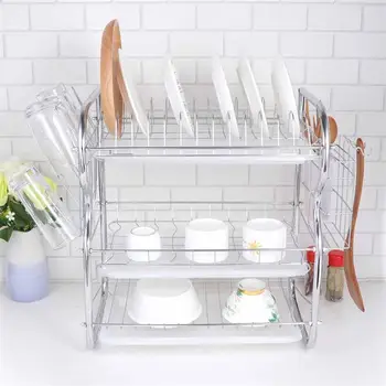 

3 Layer Dish Drainer Iron Art Kitchen Cutlery Drain Rack Utensils Storage Organizer Rustproof Dishes Plates Organization Shelf