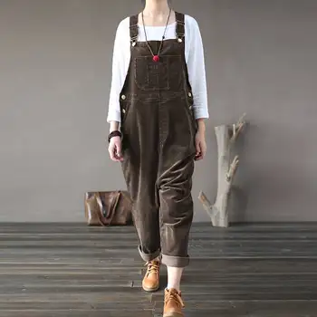 

Oversize Women's Corduroy Jumpsuits Harem Pants Vintage Overalls 2020 Spring Rompers Button Pantalon Palazzo Female Playsuit 5XL