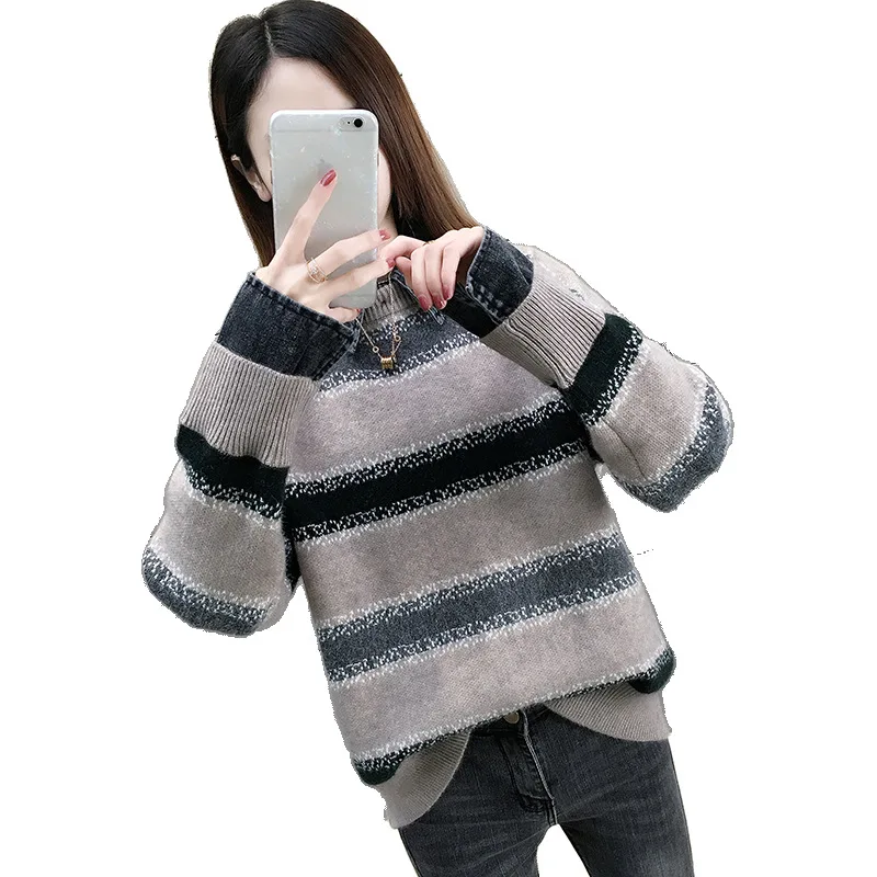 

Thick Women Sweaters Fashion Casual Long Sleeve Patchwork Female Jumper Autumn Winter Basic Soft Knitted Tops