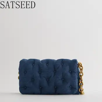 

2020 Female Bag Thick Chain New Blue Oversized Denim Quilted One-shoulder Messenger Bag Soft and Warm Autumn Bes Women Bag