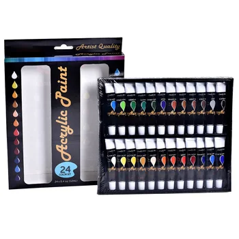 

12ml Gift With Box Children Non Toxic School For Beginners Acrylic Pigment Watercolor Paint Set 24 Colors Art Supplies Students