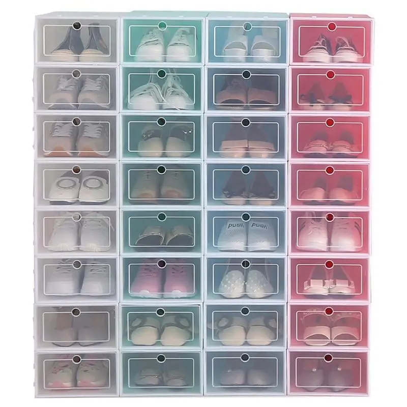 boîte chaussures en boîte chaussures empilable pliable organisateur de boîte de rangement tiroir avec porte transparente rabattable pour dames hommes pièces