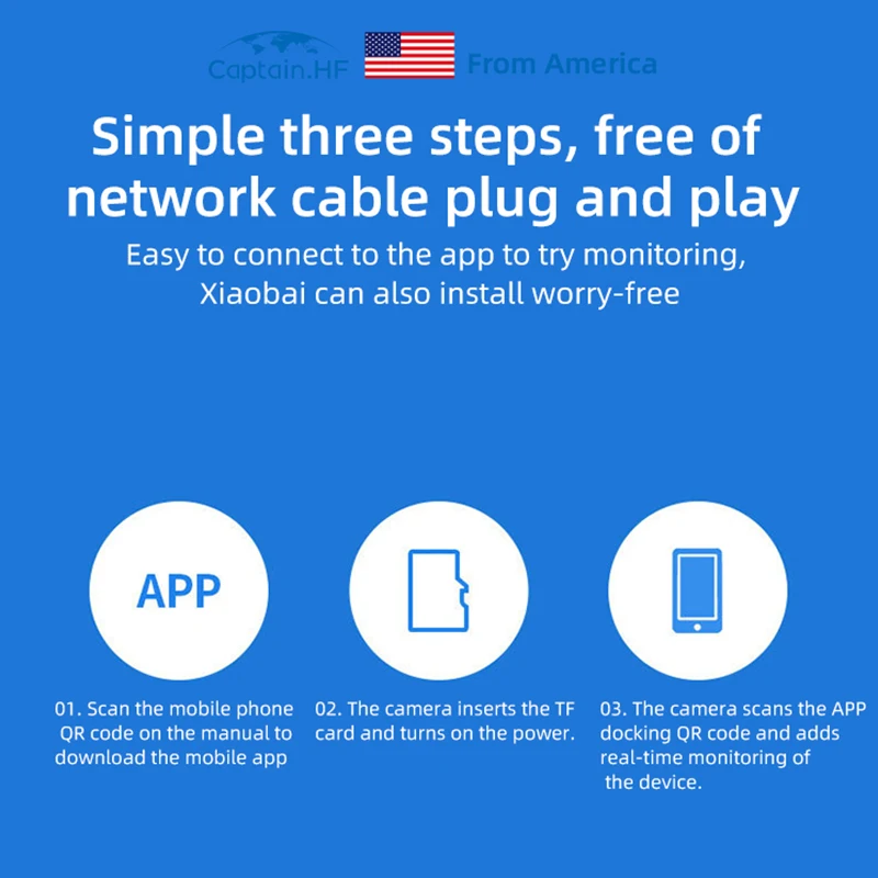 US Captain HF Сетевая Камера Беспроводная Камера 1080P Wi-Fi ИК-подсветка Поворотная Камера Видеоняня Встроенный микрофон Встроенный динамик Слот для карт памяти Веб-Камера