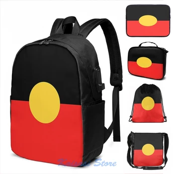 

Funny Graphic print Australian Aboriginal Flag USB Charge Backpack men School bags Women bag Travel laptop bag
