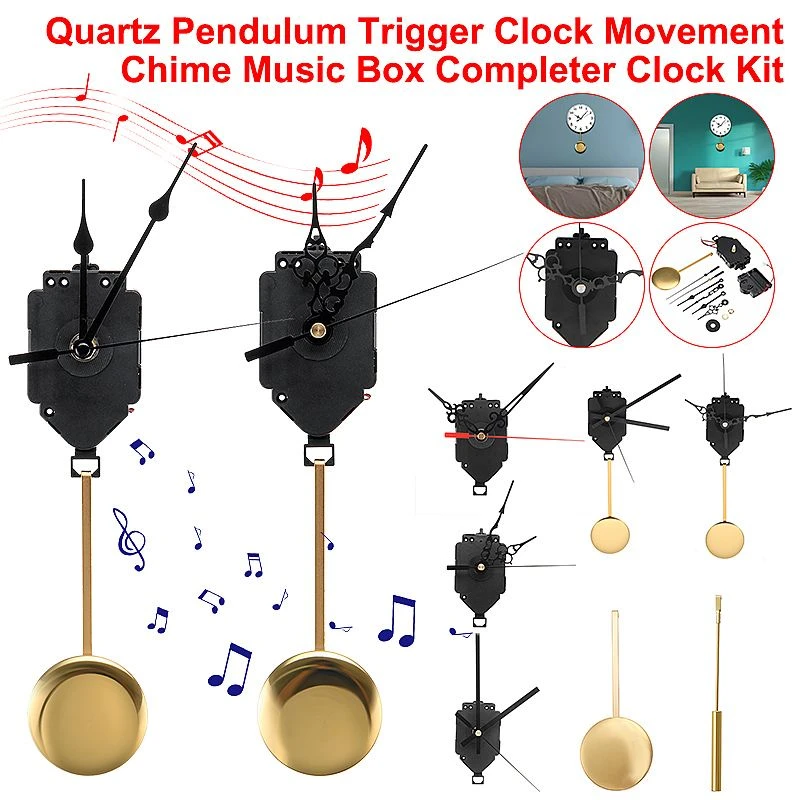 1 Set Quartz Wall Clock Pendulum Movement Mechanism DIY Hands Plus Bob Long Shaft With Pendulum Music Box Decor Living Room radio controlled clock