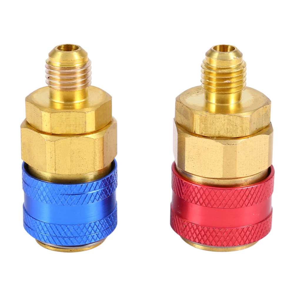 CSLU 1 Pair Freon R134A H/L Auto Car Quick Coupler Connector Brass Adapters Air Conditioning Refrigerant Adjustable AC Manifold Gauge 