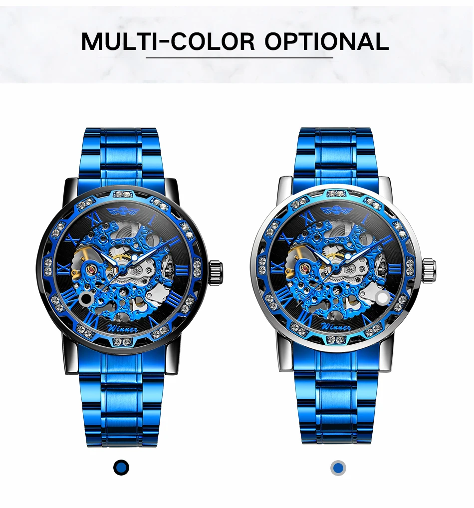 Marca de luxo vencedor relógios masculinos transparente