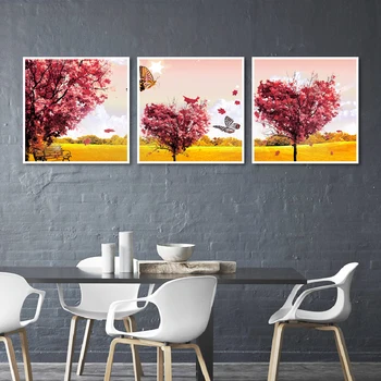 

Red Maple Trees And Flying butterflies Posters Home Decoration Minimalism Canvas Painting Print Wall Picture for Living Room