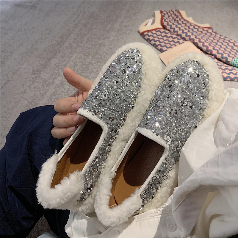 

Loafers Fur Women Moccasin Shoes Round Toe Slip-on Mixed Colors Autumn 2019 Fashion Women's Casual Female Sneakers Flats