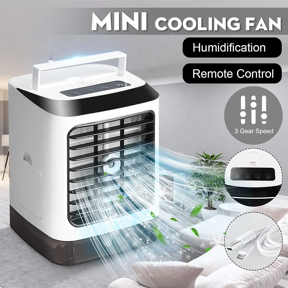 

3 in 1 480ml Mini Portable Air Conditioner 7 Color Light Conditioning Humidifier Purifier USB Desktop Air Cooler Fan Home Office