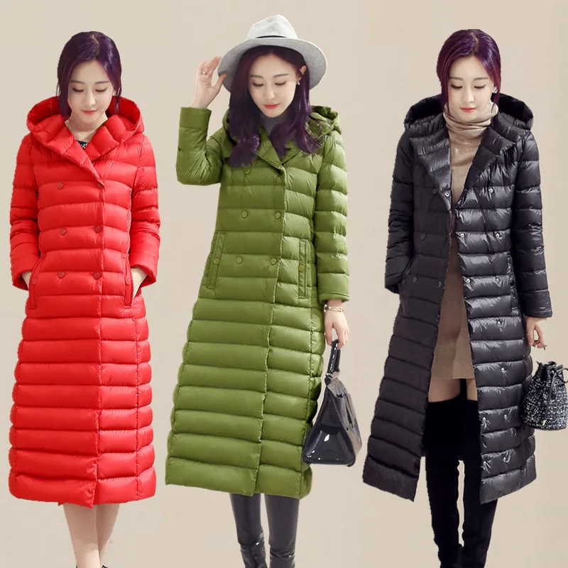 

Down Parka 2019 New Brand Winter Down Jacket Women Long White Duck Down Jacket Outwear Ultralight Hooded Thin Hat Coat Mujer 3XL