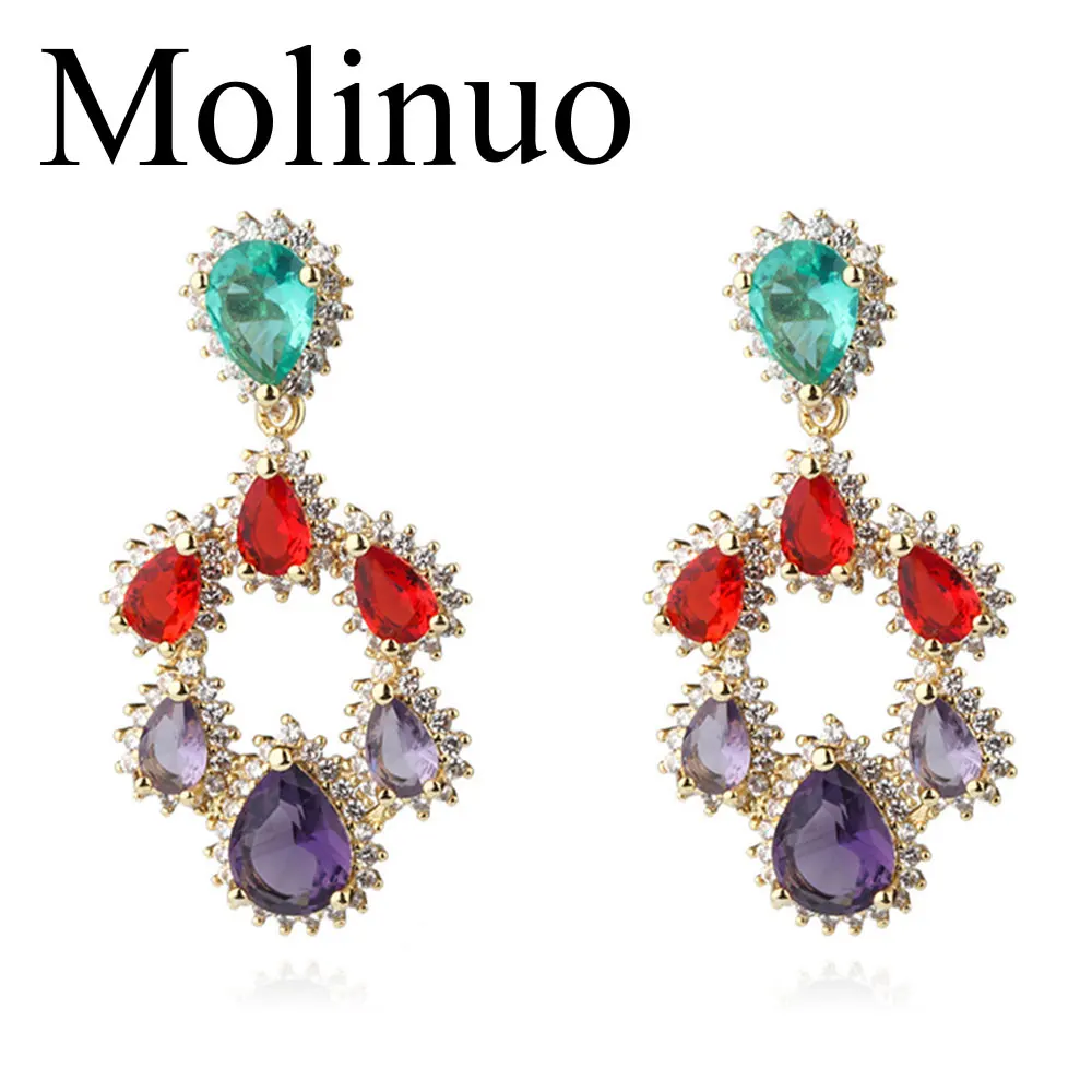 

Molinuo South American style raindrop color zircon earrings simple temperament fashion pop earrings