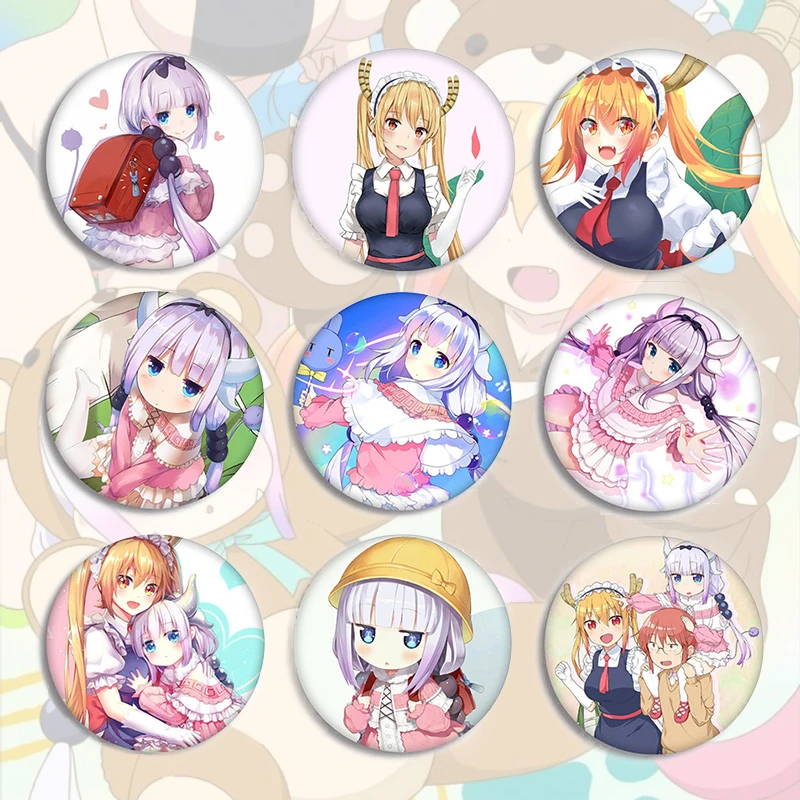 1 Pcs Anime Kobayashi San Chi No Maid Dragon Brooch Kanna Kamui Toru Cartoon Pattern Art Round Cosplay Badge 58MM Backpack Gift | Украшения